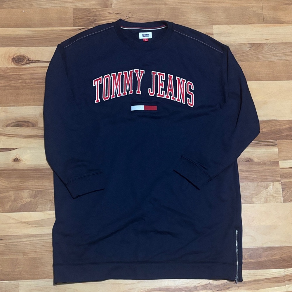 Tommy Hilfiger Navy Tunic Zip Sweatshirt with Red and White Logo, Sz Medium NWOT